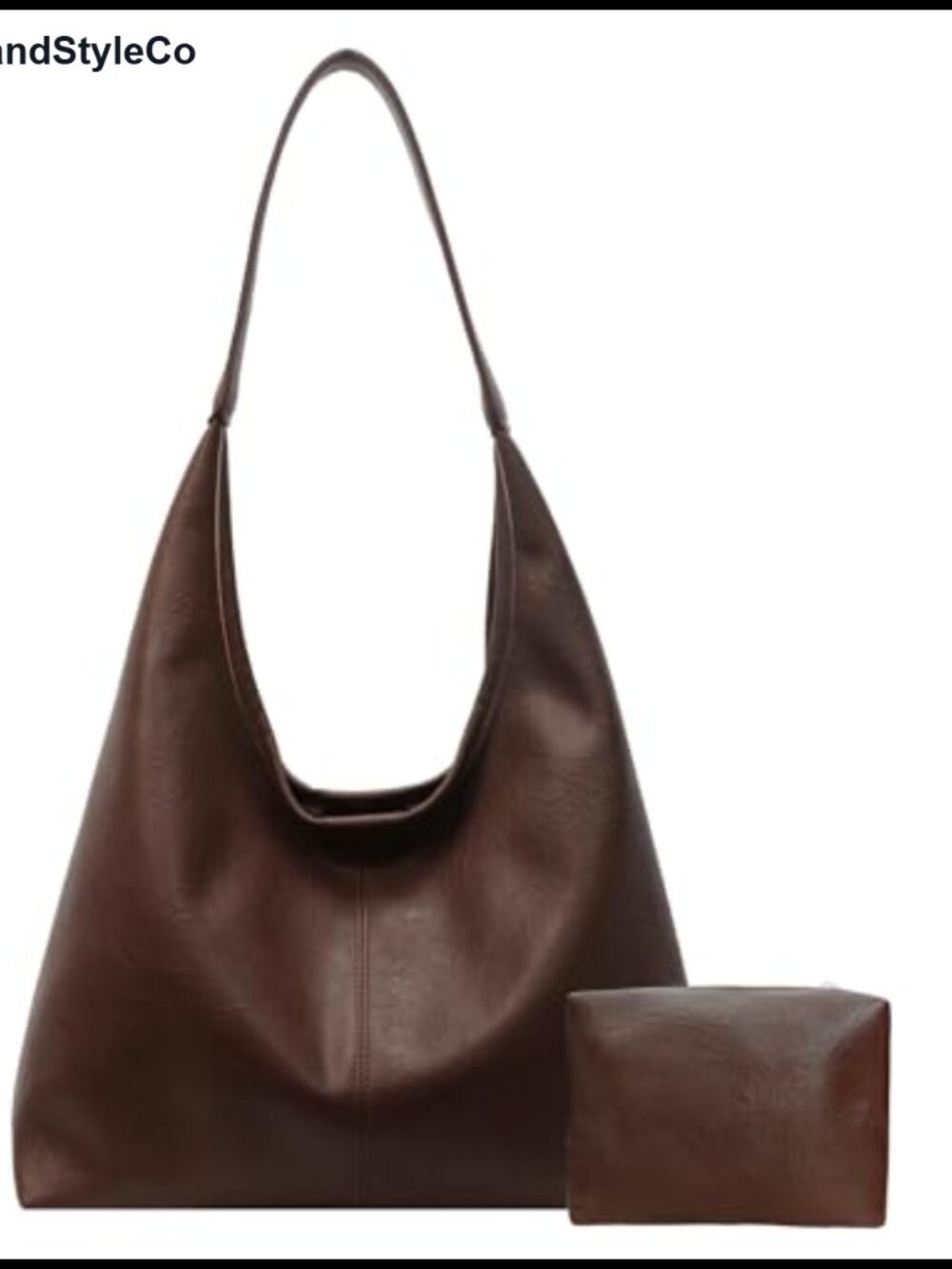 Women's Vegan Leather Hobo Bag Slouchy Tote with Pouch Set Work Shoulder Handbag